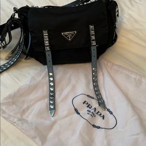 Authentic blue trim Prada studded messenger.